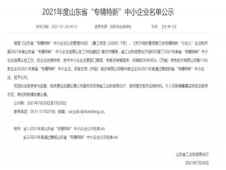 企業(yè)榮譽(yù)| 意美特機(jī)械入選2021山東省“專精特新”中小企業(yè)